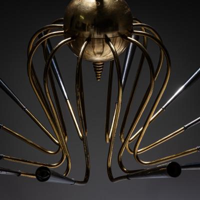 Sputnik Brass Chandelier Italy Mid 20th Century