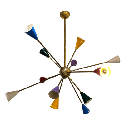 Sputnik Chandelier Coloured Brass Spotlights 1970s