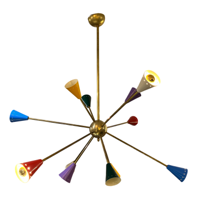 Sputnik Chandelier Coloured Brass Spotlights 1970s
