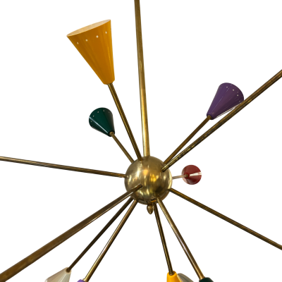 Sputnik Chandelier Coloured Brass Spotlights 1970s