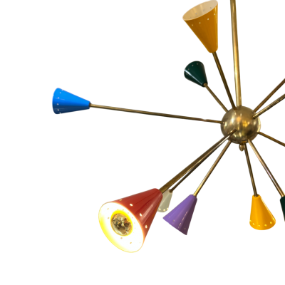 Sputnik Chandelier Coloured Brass Spotlights 1970s