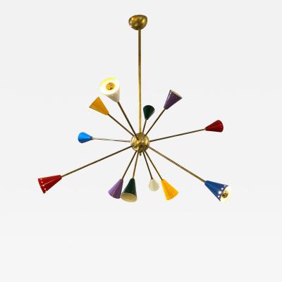 Sputnik Chandelier Coloured Brass Spotlights 1970s