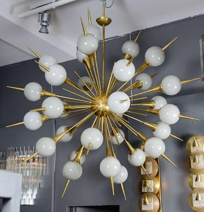Sputnik Chandelier with Gray Murano Glass Globes