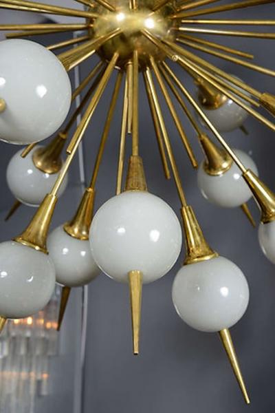 Sputnik Chandelier with Gray Murano Glass Globes