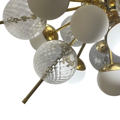 Sputnik Chandelier with White and Clear Murano Glass Bubbles