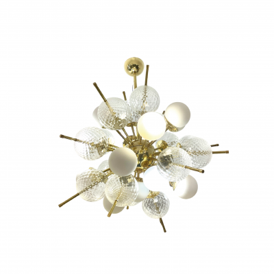 Sputnik Chandelier with White and Clear Murano Glass Bubbles