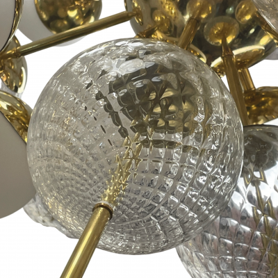 Sputnik Chandelier with White and Clear Murano Glass Bubbles