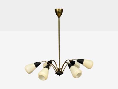 Sputnik Style Chandelier Brass Enameled Metal Glass Germany 1960s