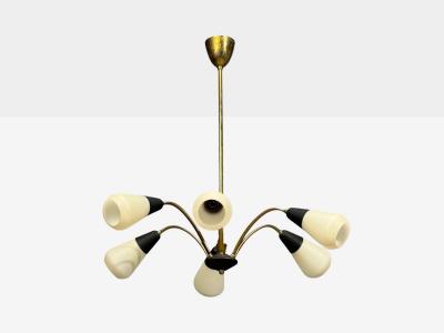 Sputnik Style Chandelier Brass Enameled Metal Glass Germany 1960s