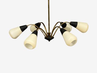 Sputnik Style Chandelier Brass Enameled Metal Glass Germany 1960s