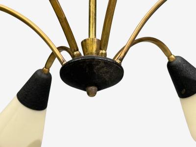 Sputnik Style Chandelier Brass Enameled Metal Glass Germany 1960s