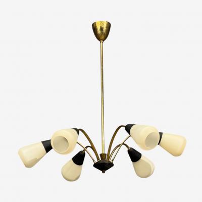 Sputnik Style Chandelier Brass Enameled Metal Glass Germany 1960s
