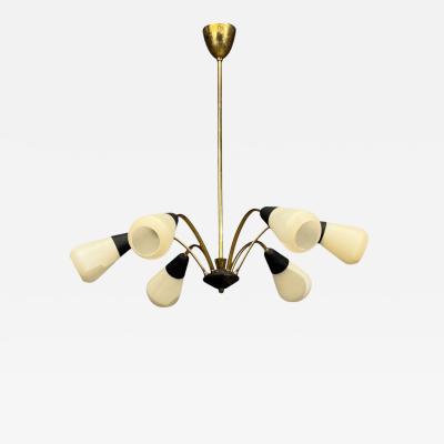 Sputnik Style Chandelier Brass Enameled Metal Glass Germany 1960s