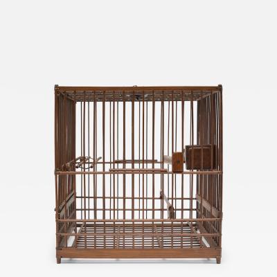 Square Bamboo Birdcage with Burl Inlay Cup