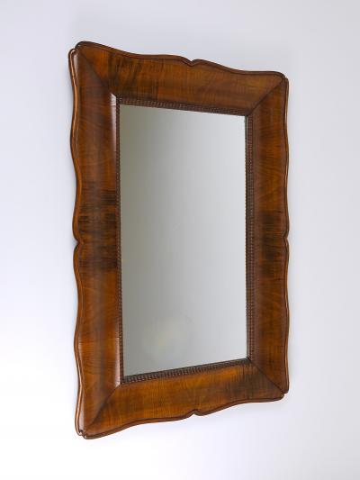 Square Biedermeier Carved Scalloped Walnut Wall Mirror Vienna ca 1850
