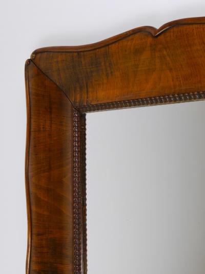 Square Biedermeier Carved Scalloped Walnut Wall Mirror Vienna ca 1850