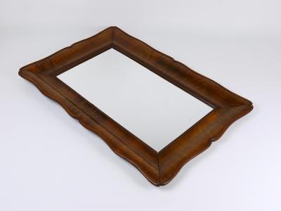 Square Biedermeier Carved Scalloped Walnut Wall Mirror Vienna ca 1850