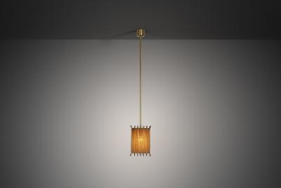 Square Brass and Lace Hanging Lamp Sweden 1960s
