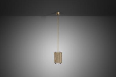 Square Brass and Lace Hanging Lamp Sweden 1960s