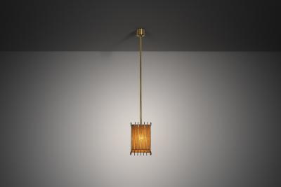 Square Brass and Lace Hanging Lamp Sweden 1960s
