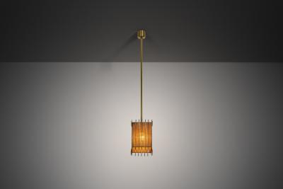 Square Brass and Lace Hanging Lamp Sweden 1960s