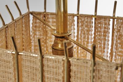 Square Brass and Lace Hanging Lamp Sweden 1960s
