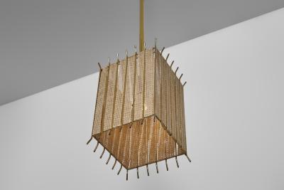 Square Brass and Lace Hanging Lamp Sweden 1960s