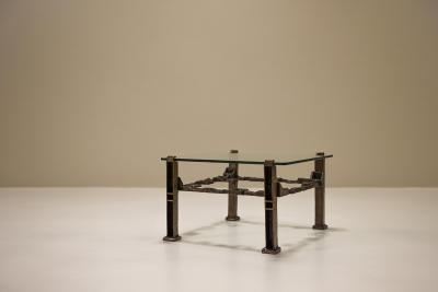 Square Coffee Table In Casted Brass And Glass Italy 1960s