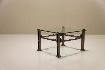 Square Coffee Table In Casted Brass And Glass Italy 1960s