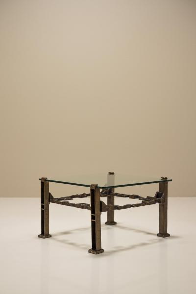 Square Coffee Table In Casted Brass And Glass Italy 1960s