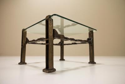 Square Coffee Table In Casted Brass And Glass Italy 1960s