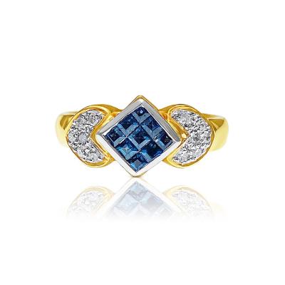 Square Cut Natural Blue Sapphire Ring in 18k solid gold