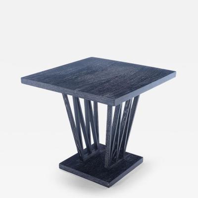 Square French dark cerused oak occasional table with interesting base c 1945