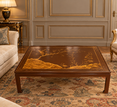 Square Red Lacquered Chinoiserie Occasional Table or Coffee Table