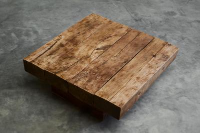 Square Wabi Sabi Style Coffee Table in Solid Oak Europe 1960s