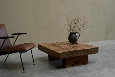 Square Wabi Sabi Style Coffee Table in Solid Oak Europe 1960s