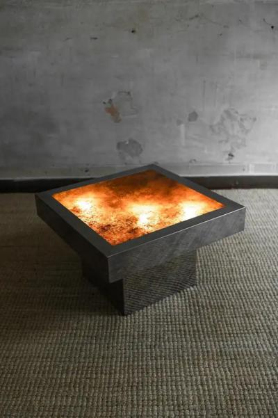 Square coffee table in metal with backlit top 1970s