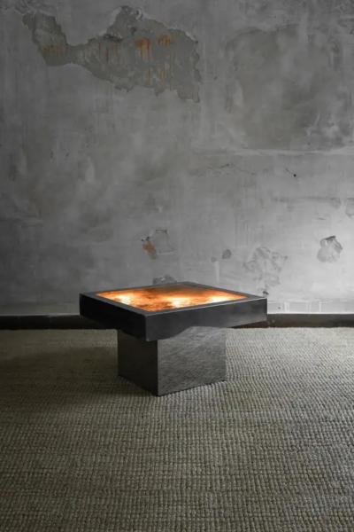 Square coffee table in metal with backlit top 1970s