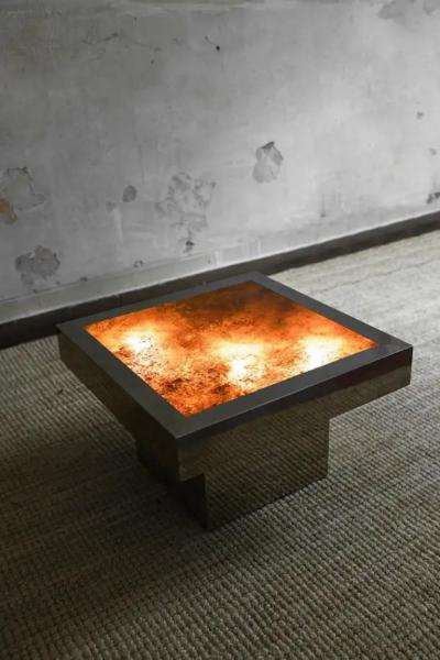 Square coffee table in metal with backlit top 1970s