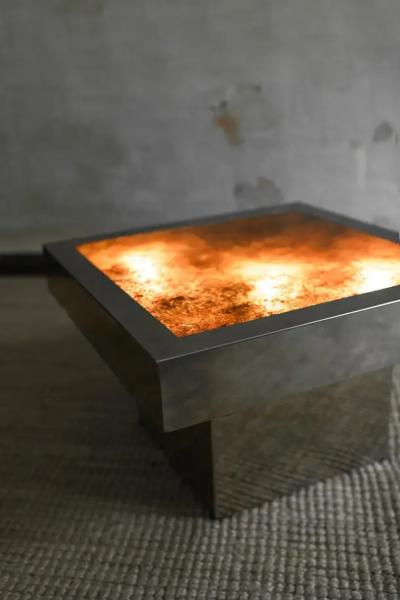Square coffee table in metal with backlit top 1970s