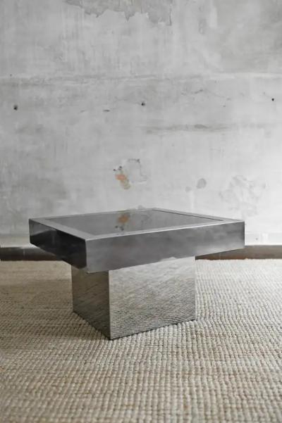 Square coffee table in metal with backlit top 1970s