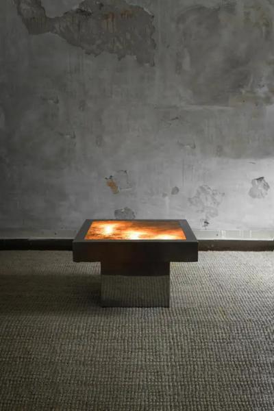 Square coffee table in metal with backlit top 1970s