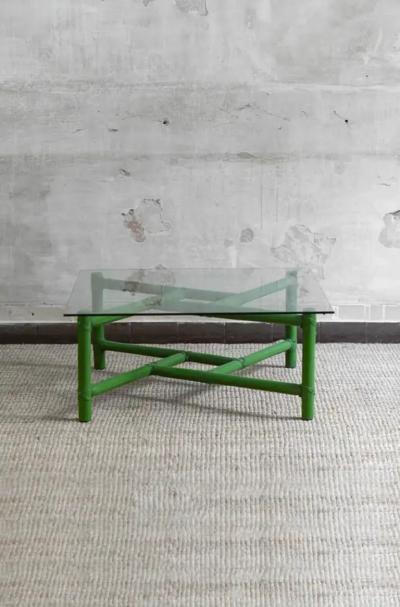 Square green bamboo coffee table Mcguire San Francisco 1970