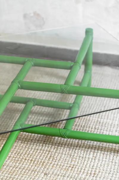 Square green bamboo coffee table Mcguire San Francisco 1970