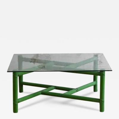 Square green bamboo coffee table Mcguire San Francisco 1970