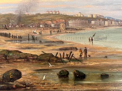 St Leonards on Sea Looking East Oil on Canvas by Thomas Ross England 1878