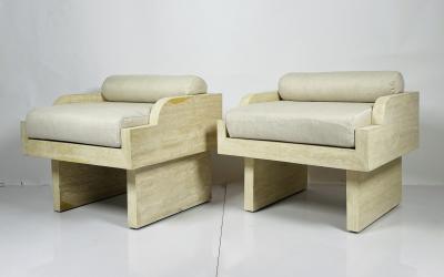 St phane Parmentier Pair of Travertine Arm Chairs Attb St phane Parmentier