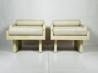 St phane Parmentier Pair of Travertine Arm Chairs Attb St phane Parmentier