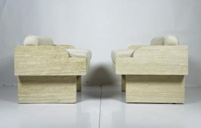 St phane Parmentier Pair of Travertine Arm Chairs Attb St phane Parmentier