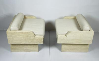 St phane Parmentier Pair of Travertine Arm Chairs Attb St phane Parmentier